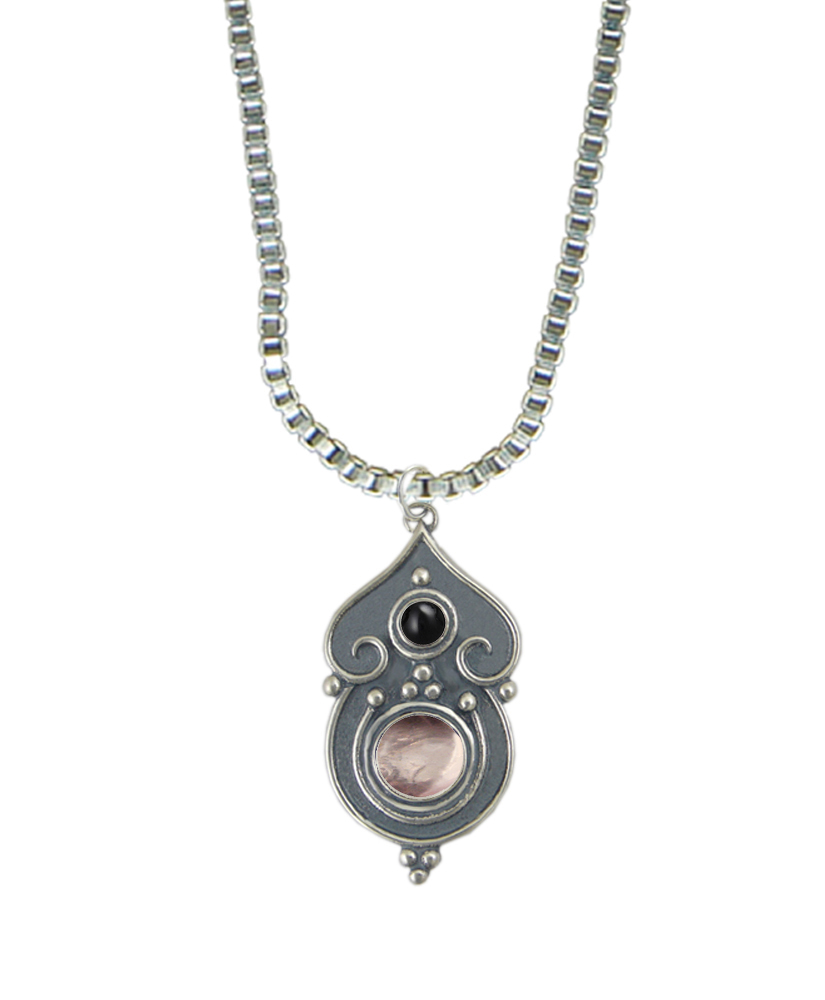 Sterling Silver Necklace Rose Quartz And Black Onyx